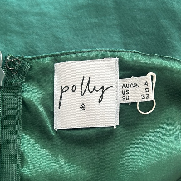 Oh Polly Emerald Green Asymetrical Satin Side Slit Midi Dress - Picture 10 of 11